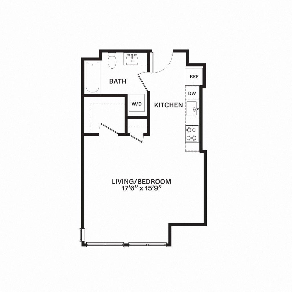 Floor plan for studio, 1 bath, 518 sqft